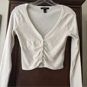 Forever 21 Cream V-Neck Crop Top